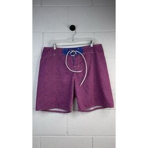 Bluedrake Men's Swim Trunks‎ Board Shorts Pink Blue Geometric Print Size 34